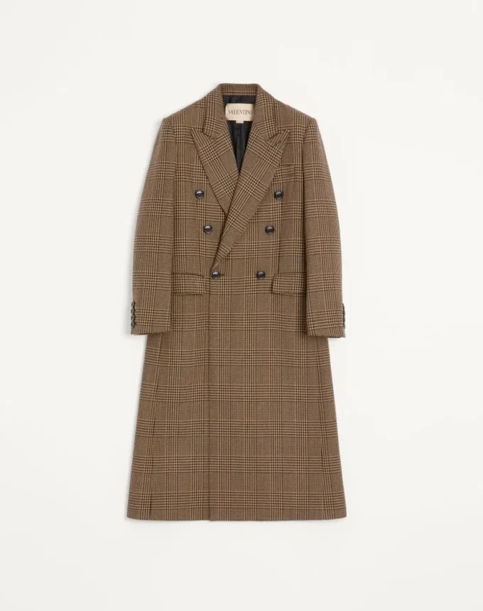 Abrigo de lana cruzado con estampado Glen Plaid de Valentino Abrigo de lana cruzado con estampado Glen Plaid de Valentino