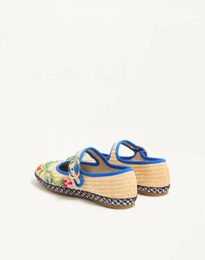 Bailarinas Mary Jane Endouce de rafia con bordado floral Bailarinas Mary Jane Endouce de rafia con bordado floral