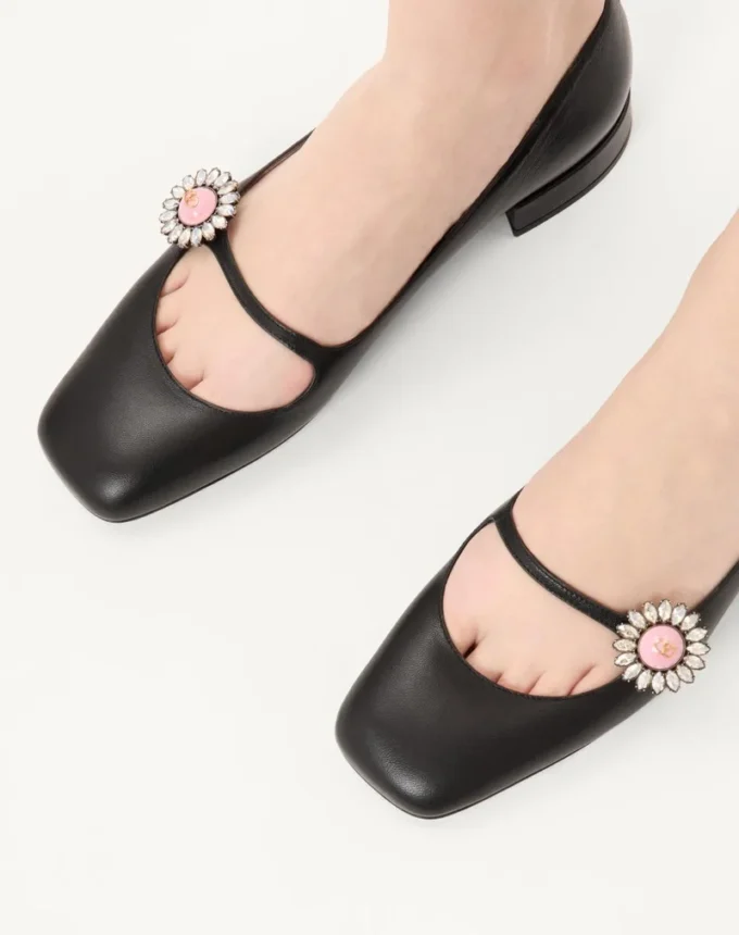 Bailarinas Mary-Jane Preshoes en piel de cabrito con botón joya de 20 mm