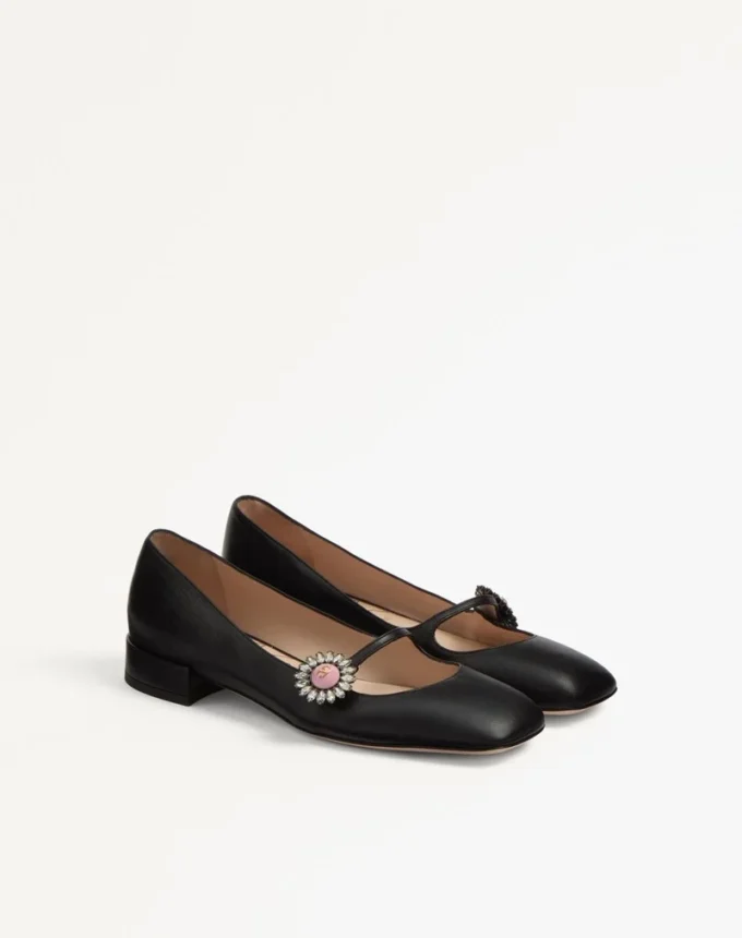 Bailarinas Mary-Jane Preshoes en piel de cabrito con botón joya de 20 mm