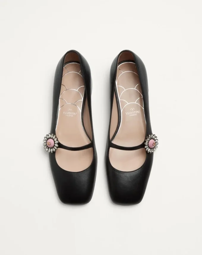 Bailarinas Mary-Jane Preshoes en piel de cabrito con botón joya de 20 mm