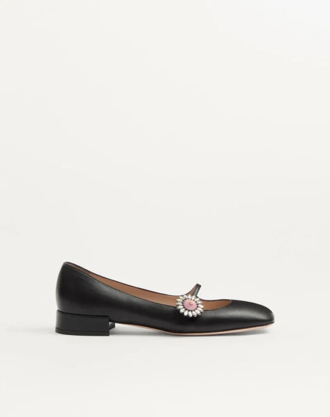 Bailarinas Mary-Jane Preshoes en piel de cabrito con botón joya de 20 mm