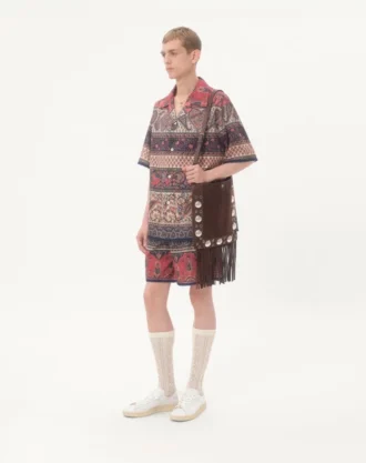 Bermudas de muselina de algodón con estampado Voyage Imaginaire y ribete de pasamanería
