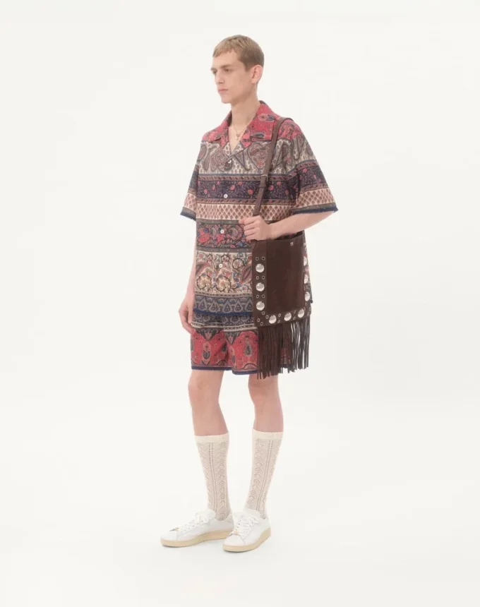 Bermudas de muselina de algodón con estampado Voyage Imaginaire y ribete de pasamanería Bermudas de muselina de algodón con estampado Voyage Imaginaire y ribete de pasamanería