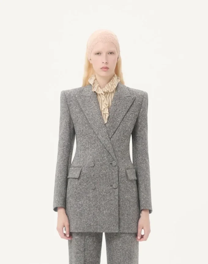 Blazer cruzado en tejido Natté con botones Blazer cruzado en tejido Natté con botones