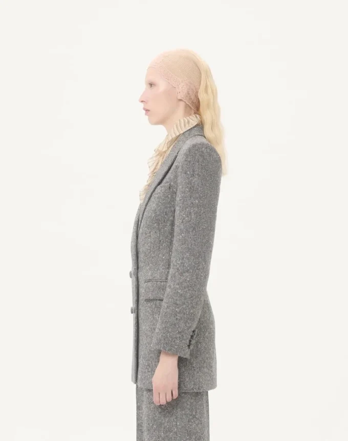 Blazer cruzado en tejido Natté con botones Blazer cruzado en tejido Natté con botones