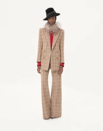Blazer de lana cruzado con estampado de cuadros