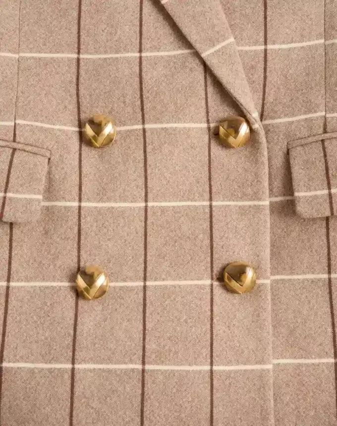Blazer de lana cruzado con estampado de cuadros Blazer de lana cruzado con estampado de cuadros