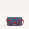 Bolso bandolera mini de denim con bordado Cherryfic y logotipo VLogo