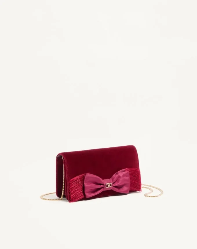 Bolso bandolera mini de terciopelo con el logotipo VLogo Signature Bolso bandolera mini de terciopelo con el logotipo VLogo Signature