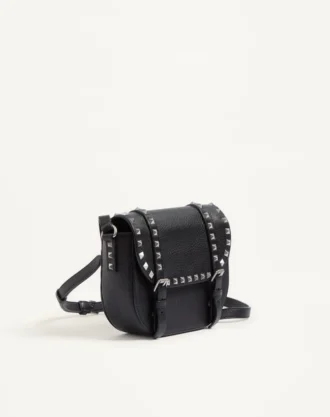 Bolso bandolera pequeño Rockstud de piel de becerro granulada