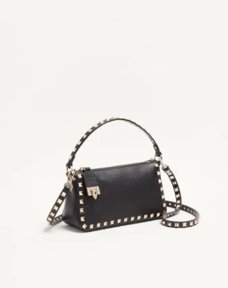 Bolso bandolera pequeño Rockstud de piel de becerro granulada