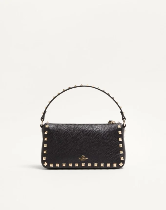 Bolso bandolera pequeño Rockstud de piel de becerro granulada
