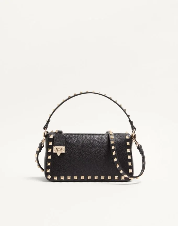 Bolso bandolera pequeño Rockstud de piel de becerro granulada