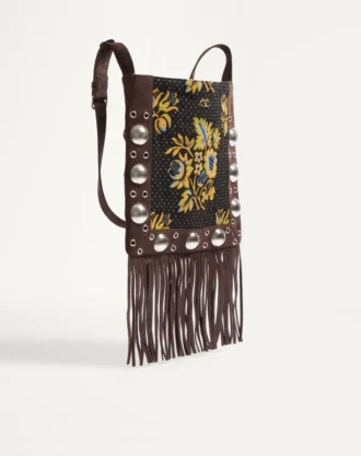 Bolso bandolera Valentino Garavani Nellcôte en tejido jacquard con flecos
