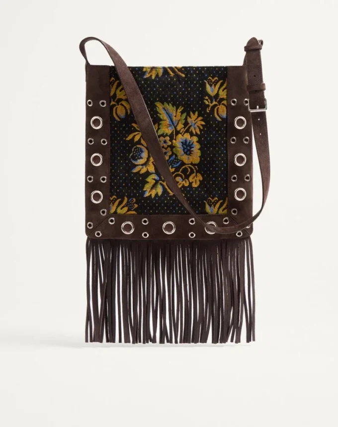 Bolso bandolera Valentino Garavani Nellcôte en tejido jacquard con flecos Bolso bandolera Valentino Garavani Nellcôte en tejido jacquard con flecos