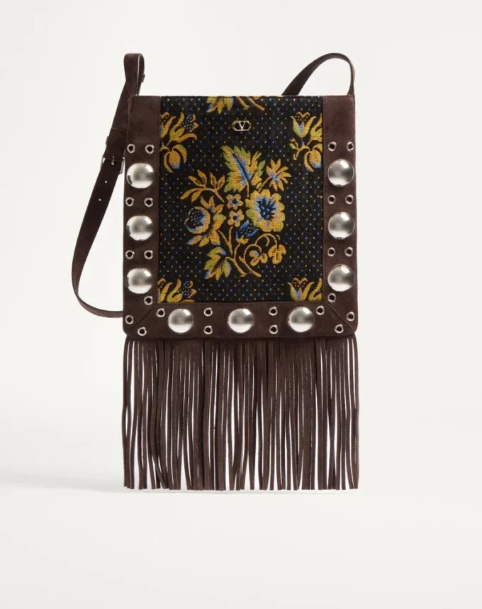 Bolso bandolera Valentino Garavani Nellcôte en tejido jacquard con flecos Bolso bandolera Valentino Garavani Nellcôte en tejido jacquard con flecos
