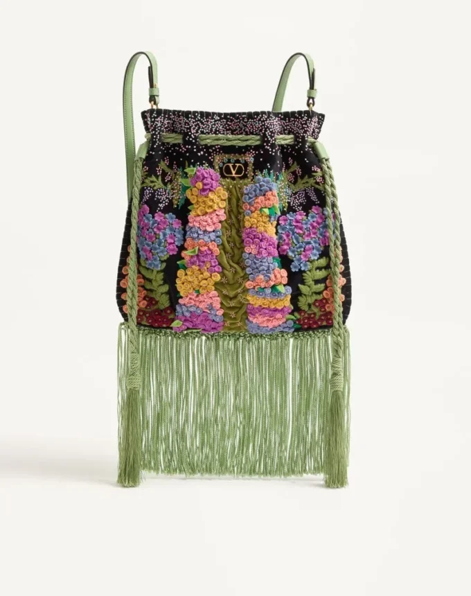 Bolso bordado con flecos Nellcôte Alice de Valentino Garavani
