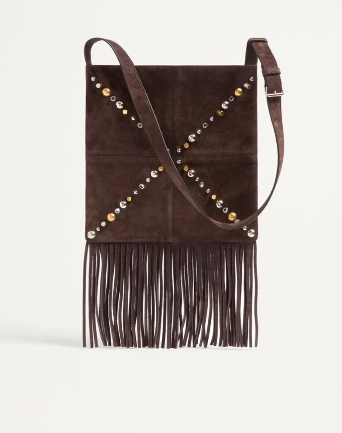 Bolso de hombro de ante con flecos Nellcôte de Valentino Garavani Bolso de hombro de ante con flecos Nellcôte de Valentino Garavani