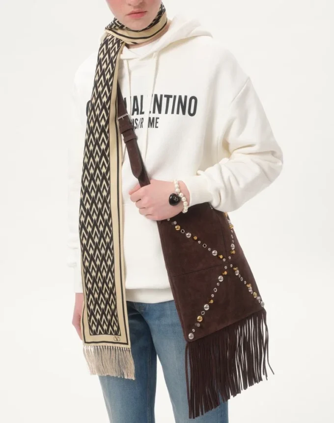 Bolso de hombro de ante con flecos Nellcôte de Valentino Garavani Bolso de hombro de ante con flecos Nellcôte de Valentino Garavani