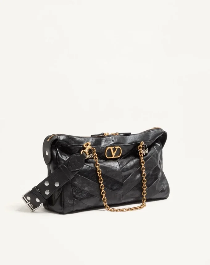 Bolso de hombro Panthea de Valentino Garavani en piel napa con estampado chevron Bolso de hombro Panthea de Valentino Garavani en piel napa con estampado chevron