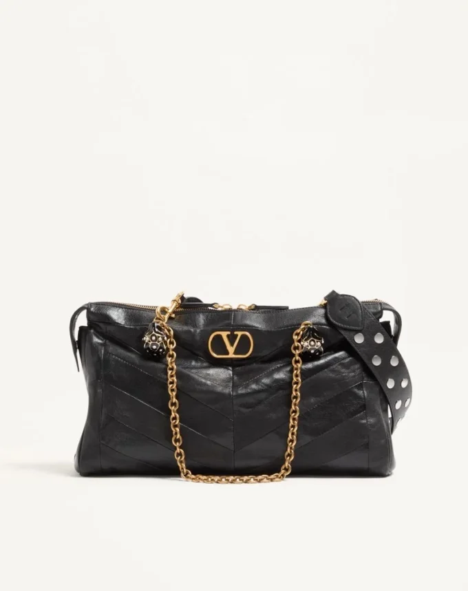 Bolso de hombro Panthea de Valentino Garavani en piel napa con estampado chevron Bolso de hombro Panthea de Valentino Garavani en piel napa con estampado chevron