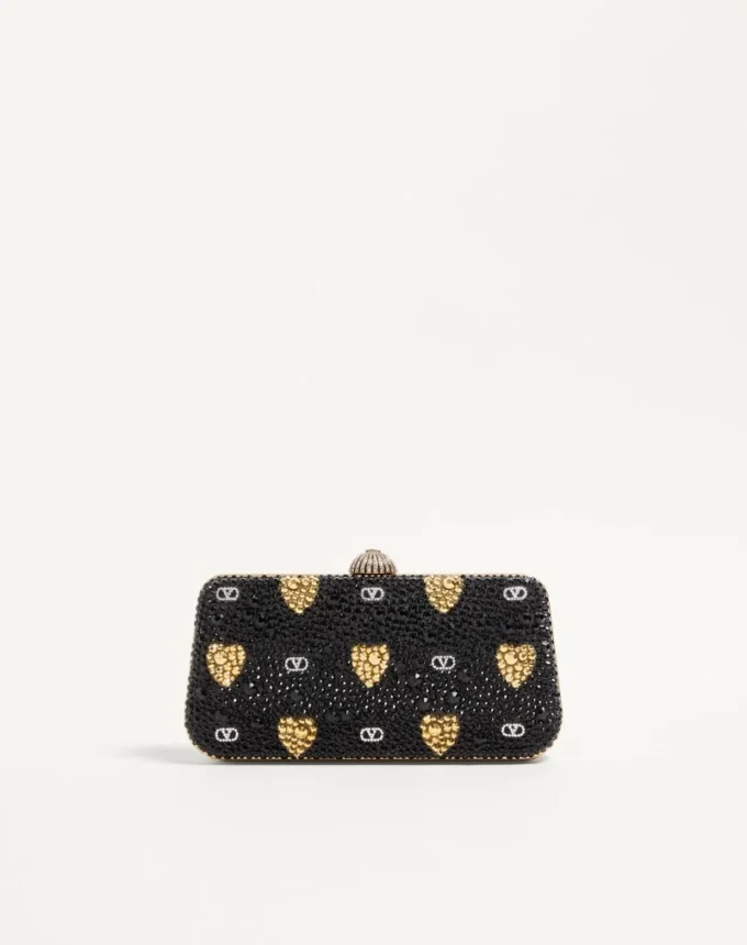 Bolso minaudière Carry Secrets con motivo Cour de Cœur de pedrería