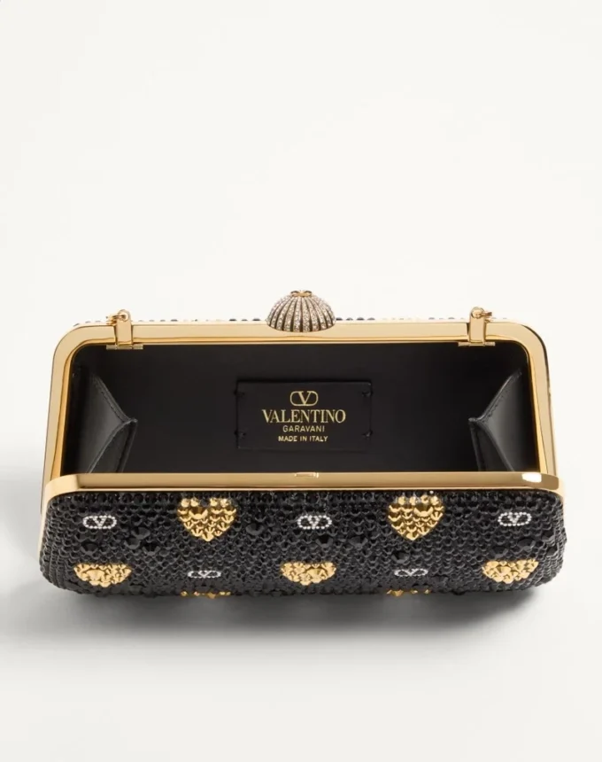 Bolso minaudière Carry Secrets con motivo Cour de Cœur de pedrería