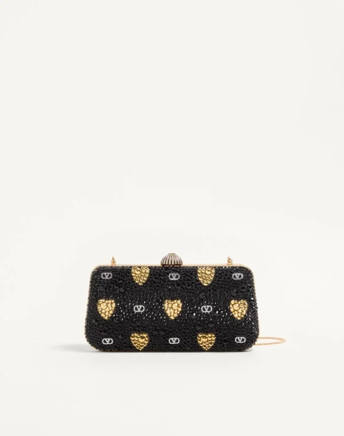 Bolso minaudière Carry Secrets con motivo Cour de Cœur de pedrería