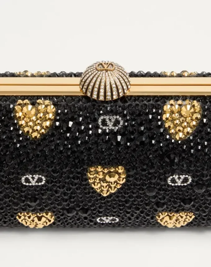 Bolso minaudière Carry Secrets con motivo Cour de Cœur de pedrería