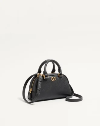 Bolso mini bowling VLogo Signature en piel de becerro granulada