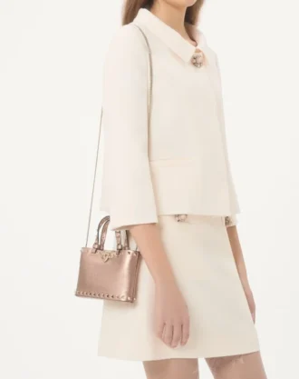 Bolso mini shopping Rockstud en piel de becerro granulada laminada