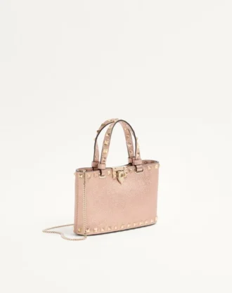 Bolso mini shopping Rockstud en piel de becerro granulada laminada