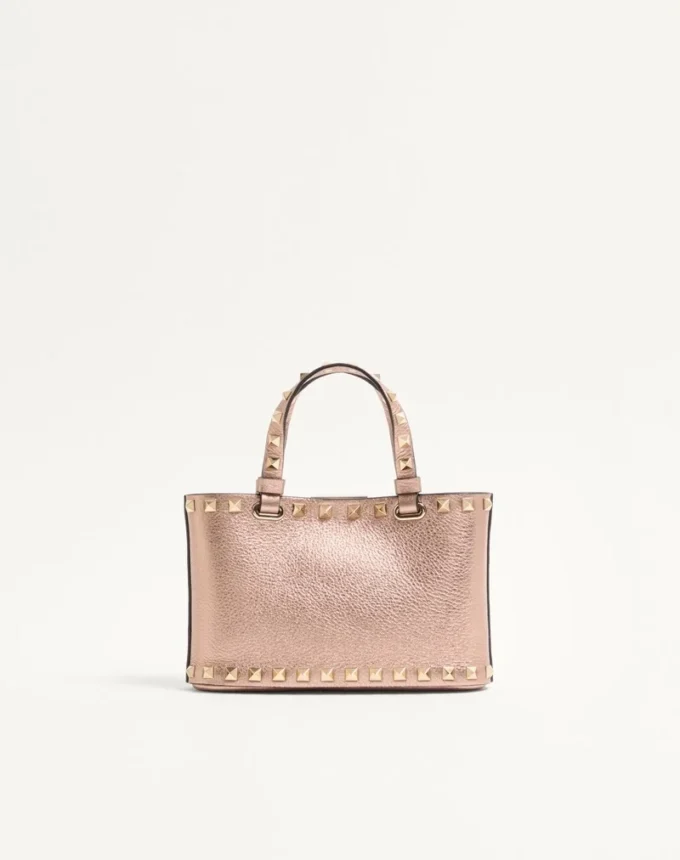 Bolso mini shopping Rockstud en piel de becerro granulada laminada