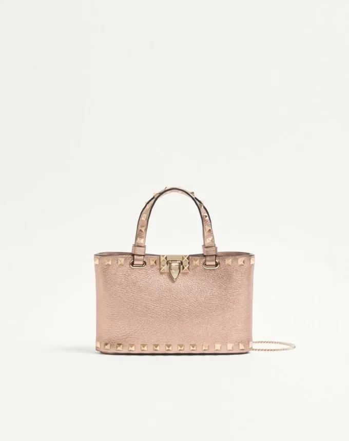 Bolso mini shopping Rockstud en piel de becerro granulada laminada