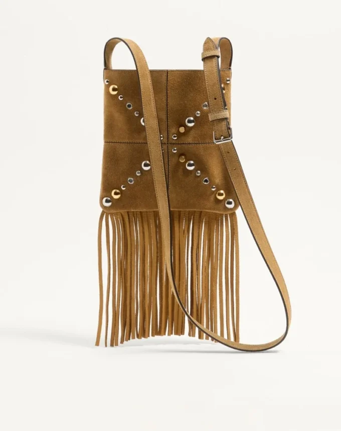 Bolso pequeño de hombro Nellcôte de Valentino Garavani en ante con flecos Bolso pequeño de hombro Nellcôte de Valentino Garavani en ante con flecos