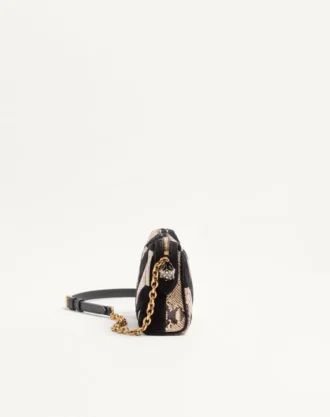 Bolso pequeño de hombro Panthea de Valentino Garavani en pitón y ante con estampado en forma de chevron