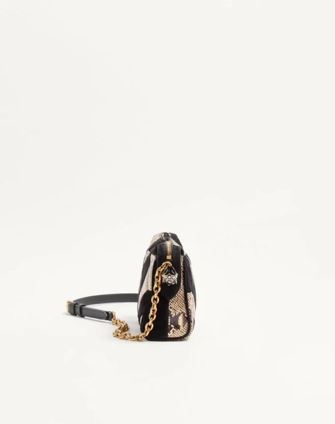 Bolso pequeño de hombro Panthea de Valentino Garavani en pitón y ante con estampado en forma de chevron Bolso pequeño de hombro Panthea de Valentino Garavani en pitón y ante con estampado en forma de chevron