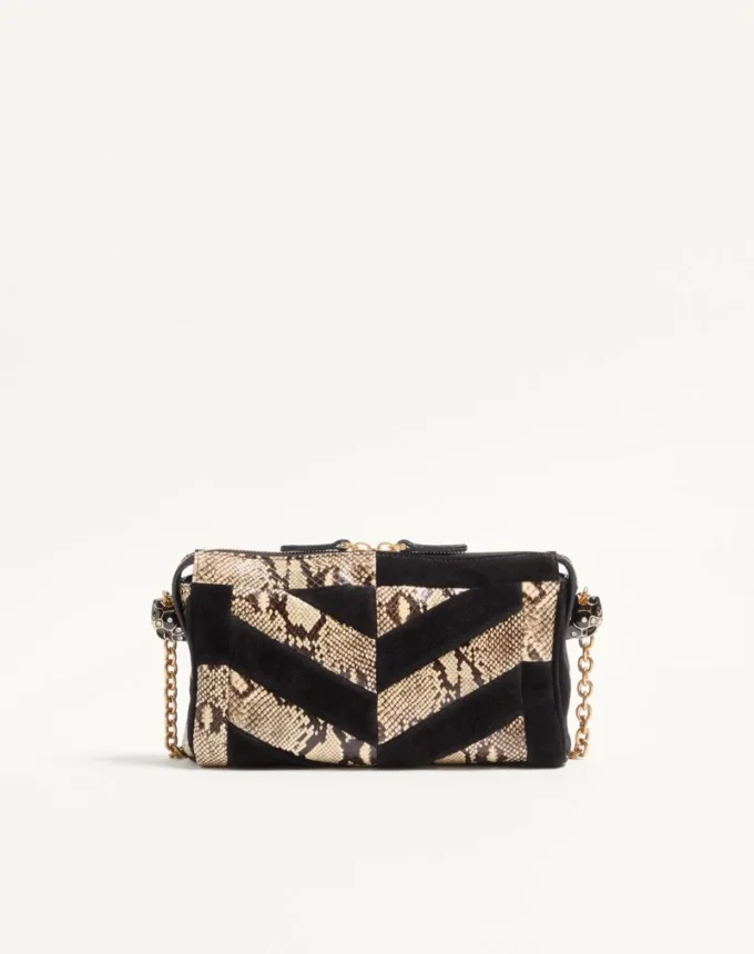 Bolso pequeño de hombro Panthea de Valentino Garavani en pitón y ante con estampado en forma de chevron Bolso pequeño de hombro Panthea de Valentino Garavani en pitón y ante con estampado en forma de chevron