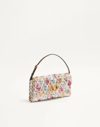 Bolso pequeño de hombro Valentino Garavani DeVain con bordado Rhombelle.