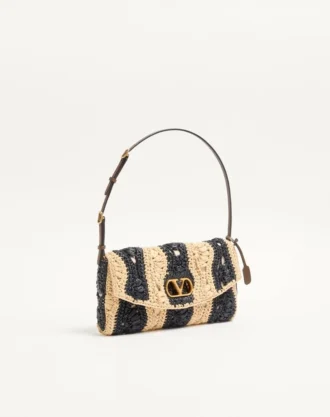 Bolso pequeño de hombro Valentino Garavani DeVain en rafia con estampado de ondas