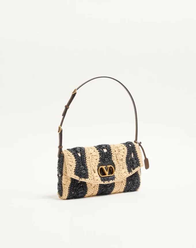 Bolso pequeño de hombro Valentino Garavani DeVain en rafia con estampado de ondas