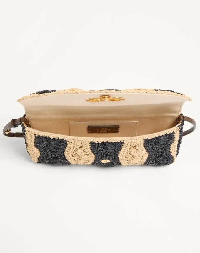 Bolso pequeño de hombro Valentino Garavani DeVain en rafia con estampado de ondas