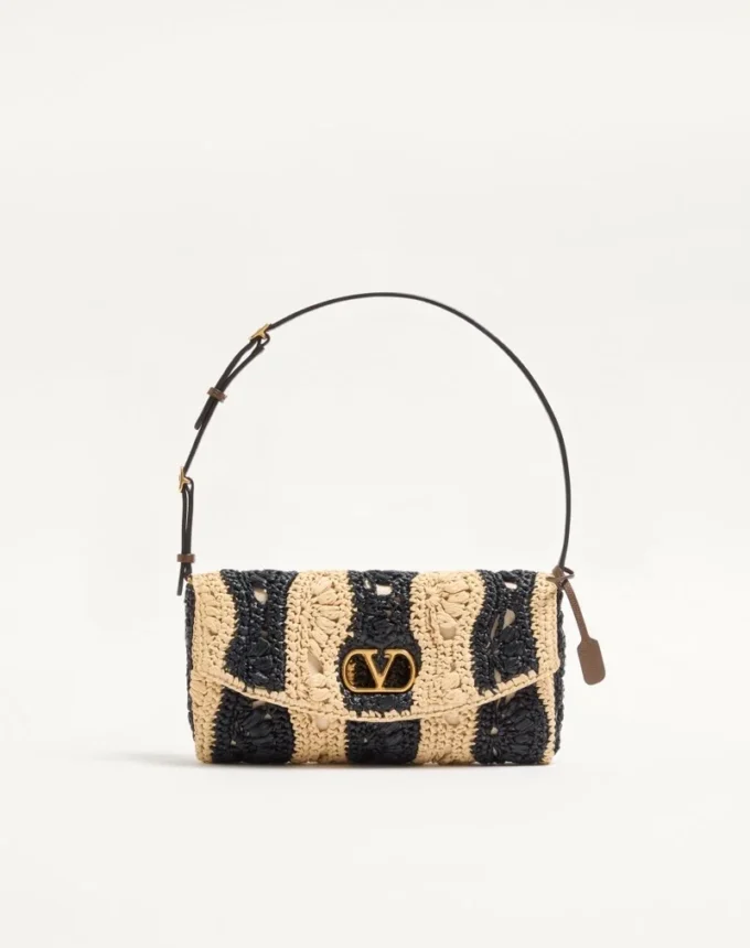 Bolso pequeño de hombro Valentino Garavani DeVain en rafia con estampado de ondas