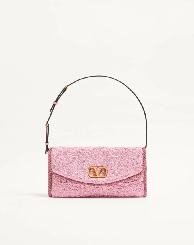 Bolso pequeño de hombro Valentino Garavani DeVain en tejido jacquard cloqué. Bolso pequeño de hombro Valentino Garavani DeVain en tejido jacquard cloqué.