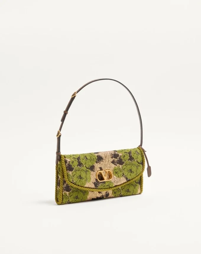Bolso pequeño de hombro Valentino Garavani DeVain en tejido jacquard lurex