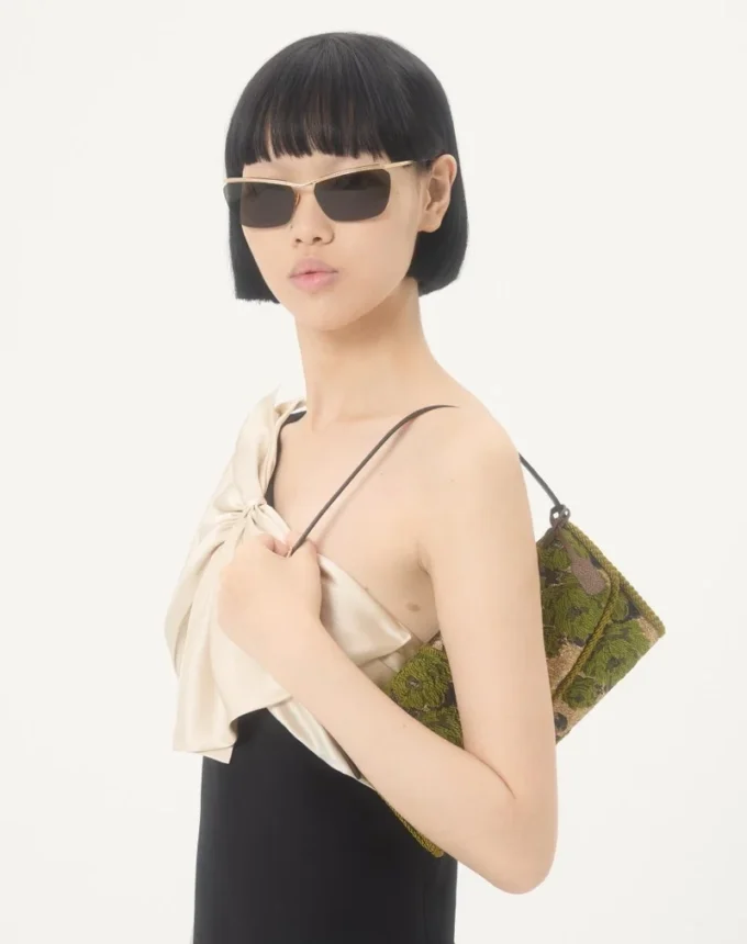 Bolso pequeño de hombro Valentino Garavani DeVain en tejido jacquard lurex