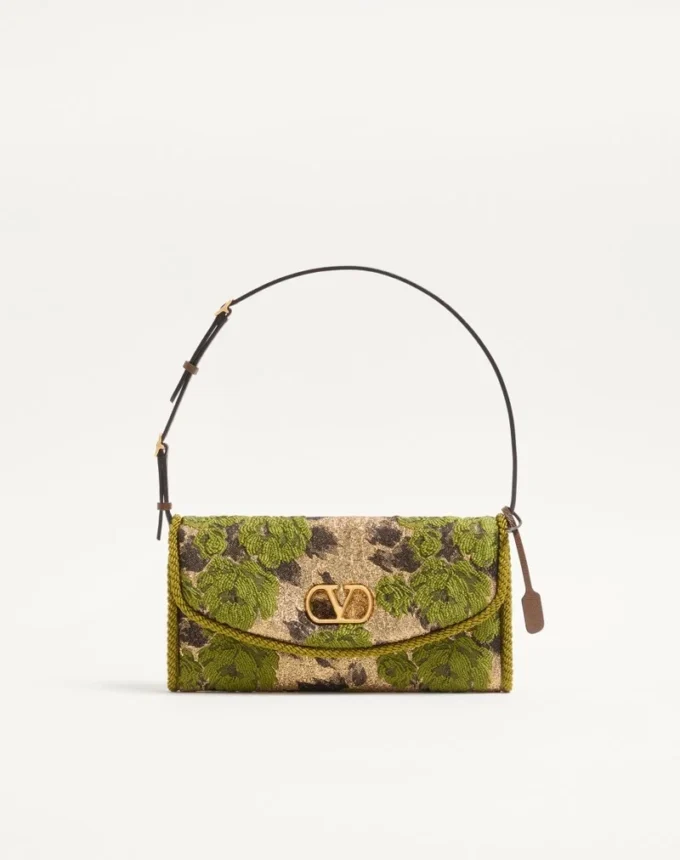 Bolso pequeño de hombro Valentino Garavani DeVain en tejido jacquard lurex