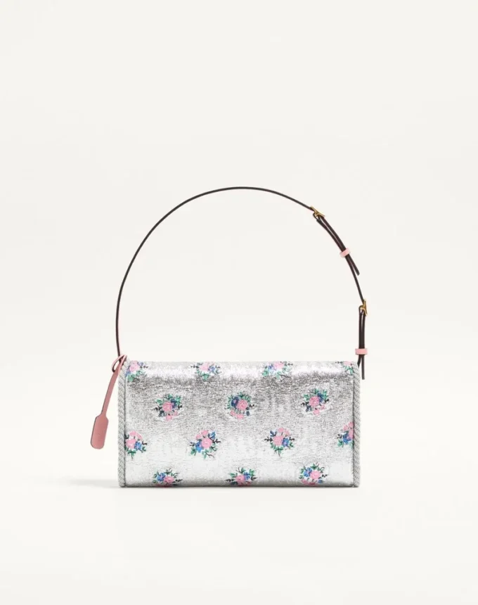 Bolso pequeño de hombro Valentino Garavani DeVain en tejido jacquard lurex floral