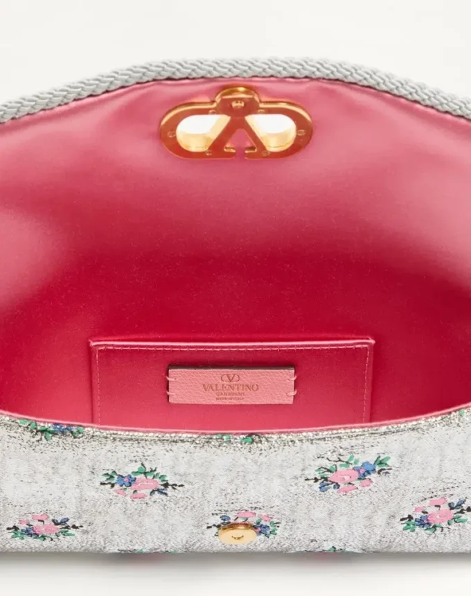 Bolso pequeño de hombro Valentino Garavani DeVain en tejido jacquard lurex floral